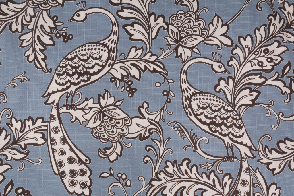 Vilber 10910 Peacock Spanish Printed Cotton Drapery Fabric in Blue