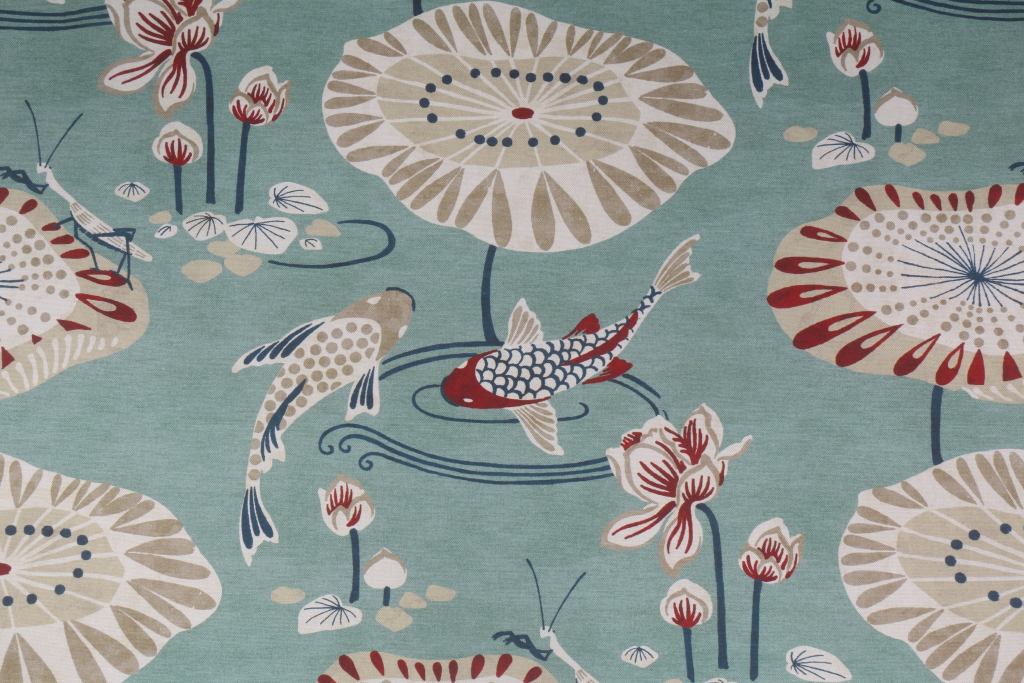 Vilber 37218AKoi Spanish Printed Cotton Drapery Fabric in Pool