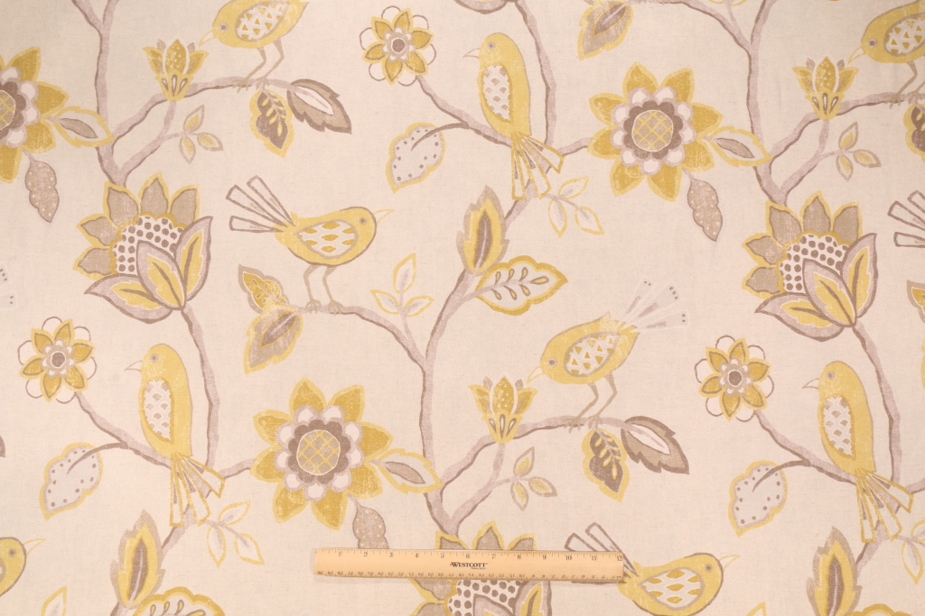 Richloom Cranbrook Printed Cotton Linen Blend Drapery Fabric in Yellow