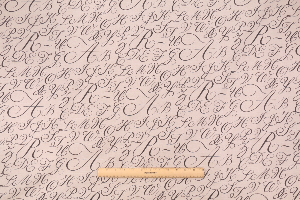 Waverly Cursive Caps Printed Cotton Drapery Fabric in Putty