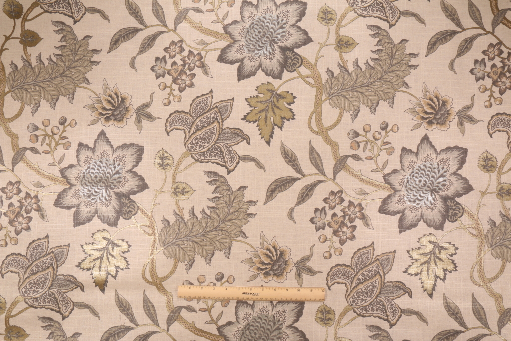 Waverly Jacobean Flair Printed Linen Blend Drapery Fabric in Vermeil