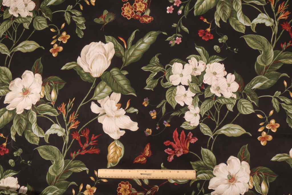 Waverly GardenImages Printed Cotton Jacquard Drapery Fabric in Black