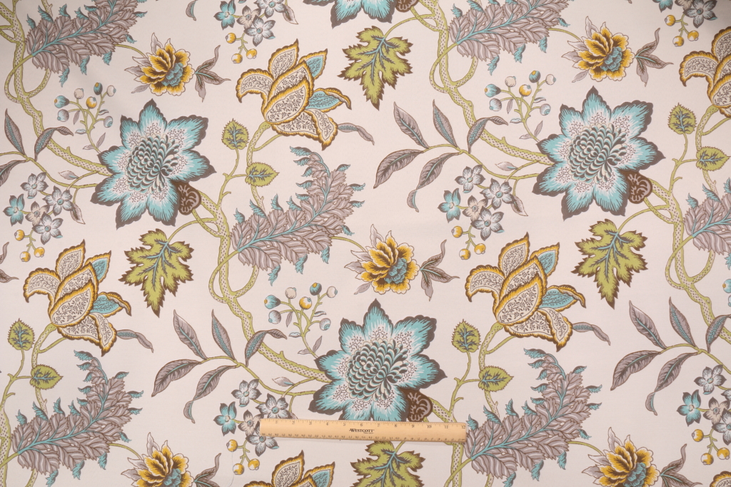 Waverly Jacobean Flair Printed Polyester Outdoor Fabric in Turquoise