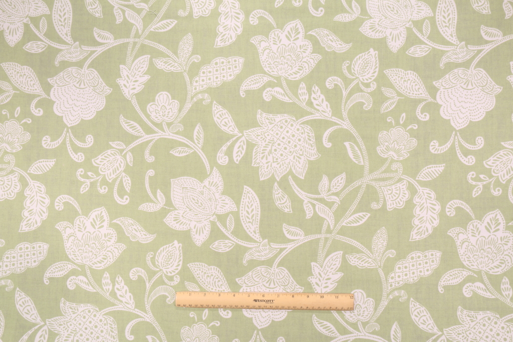 Waverly Stencil Vine Printed Cotton Drapery Fabric in Celery