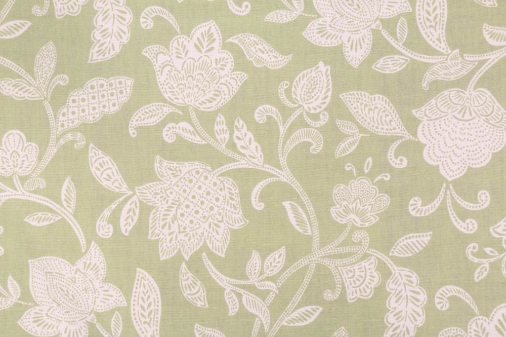 Waverly Stencil Vine Printed Cotton Drapery Fabric in Celery
