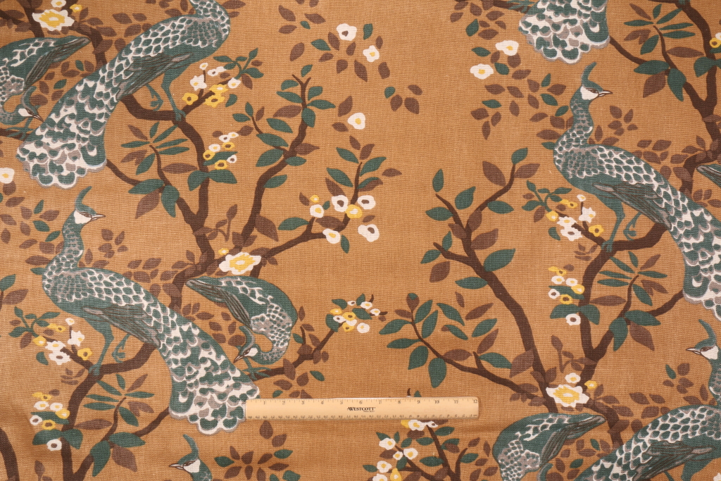 9 Yards Robert Allen Vintage Plumes Printed Linen Blend Drapery Fabric in Camel