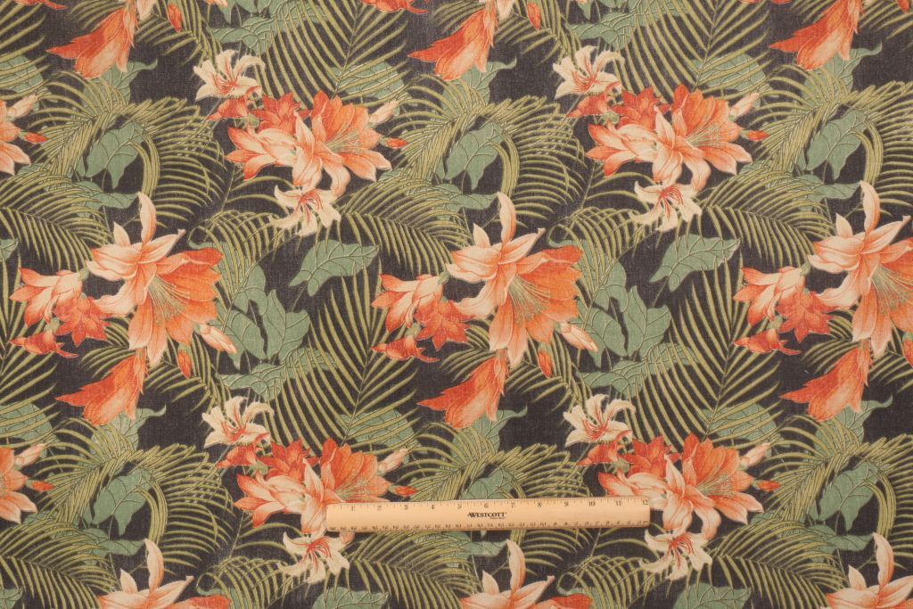 Tommy Bahama Ocean Floral Printed Polyester Outdoor Fabric in Caviar