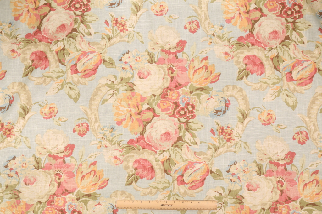Waverly Spring Bling Printed Floral Linen Blend Drapery Fabric in Vapor