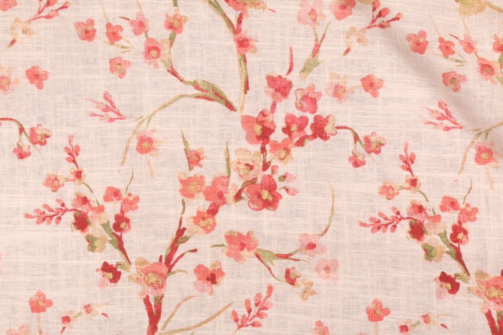 1 Yard Richloom Posies Printed Linen Blend Drapery Fabric in Coral