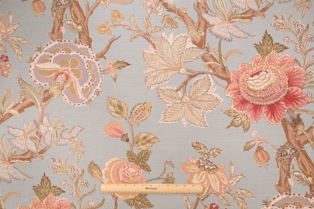 Thibaut Nicobar Printed Linen & Cotton Drapery Fabric in F97131Blue