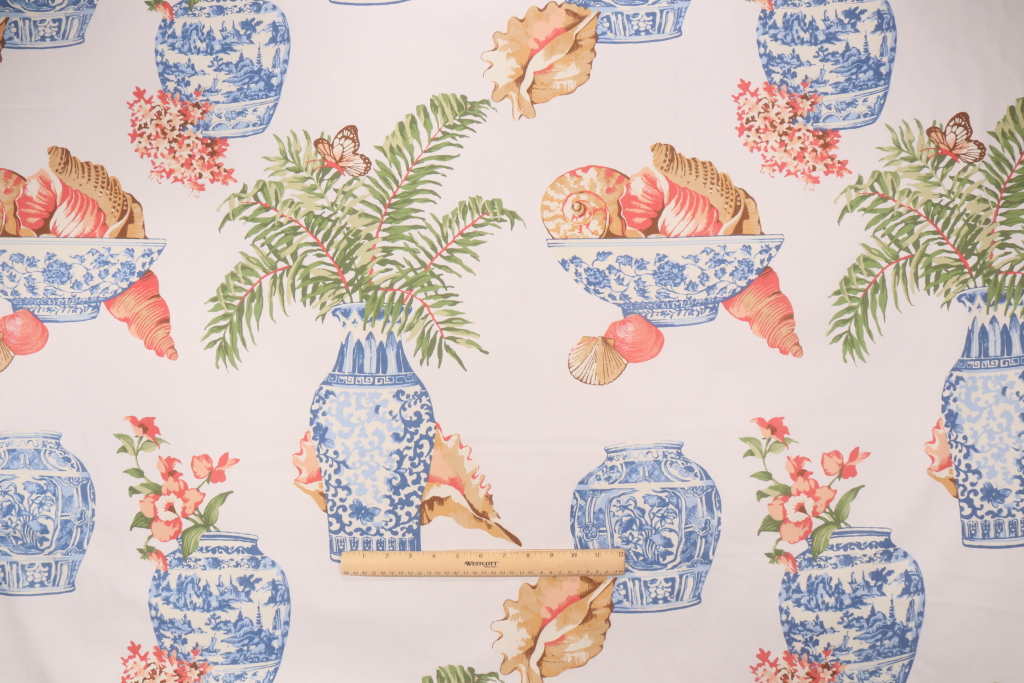 Thibaut Bermuda F93926 Printed Cotton Drapery Fabric in White