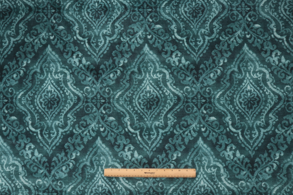 PK Lifestyles Diamond Damask Printed Velvet Decorator Fabric in Peacock