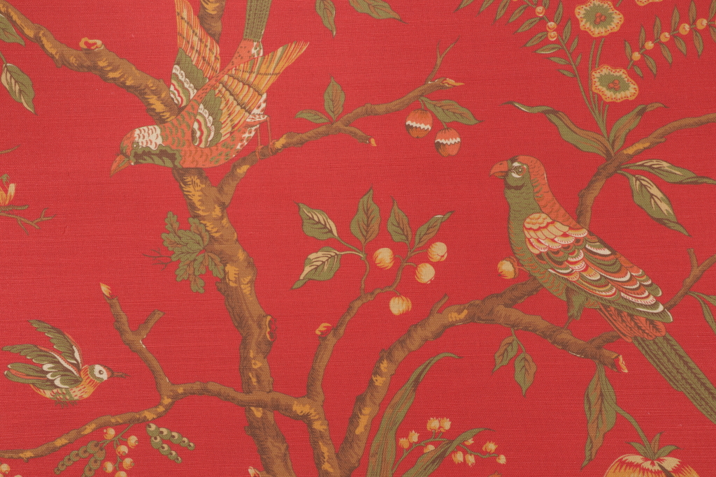 Thibaut Chaillot F97103 Printed Linen Blend Drapery Fabric in Red