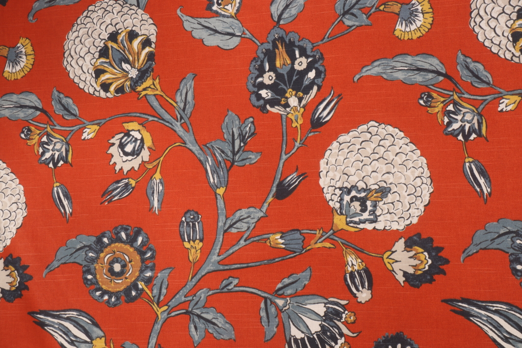 7 Yards Robert Allen Auretta Printed Cotton Drapery Fabric in Persimmon
