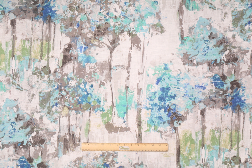 Hamilton Camden Printed Linen Blend Drapery Fabric in Blue