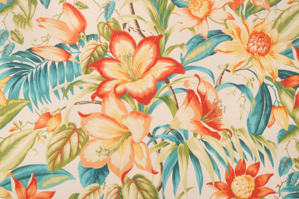 Tommy Bahama Botanical Glow Printed Polyester Outdoor Fabric in Tiger Lily