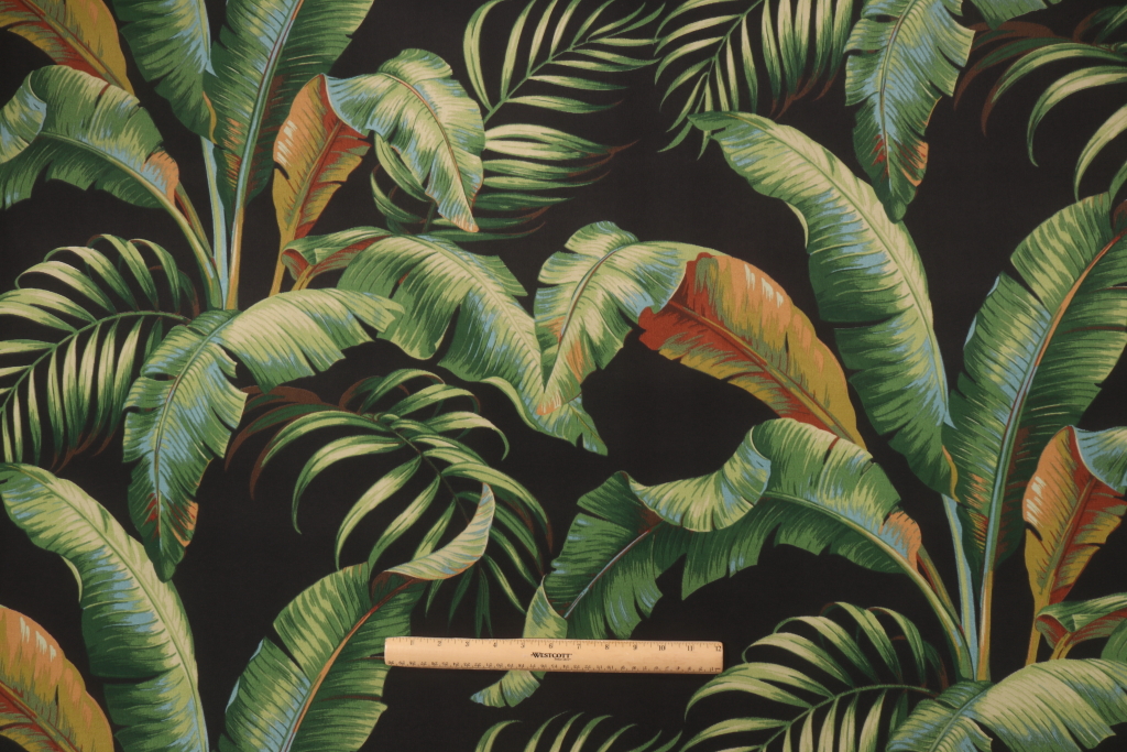 Tommy Bahama Palmiers Printed Polyester Outdoor Fabric in Caviar
