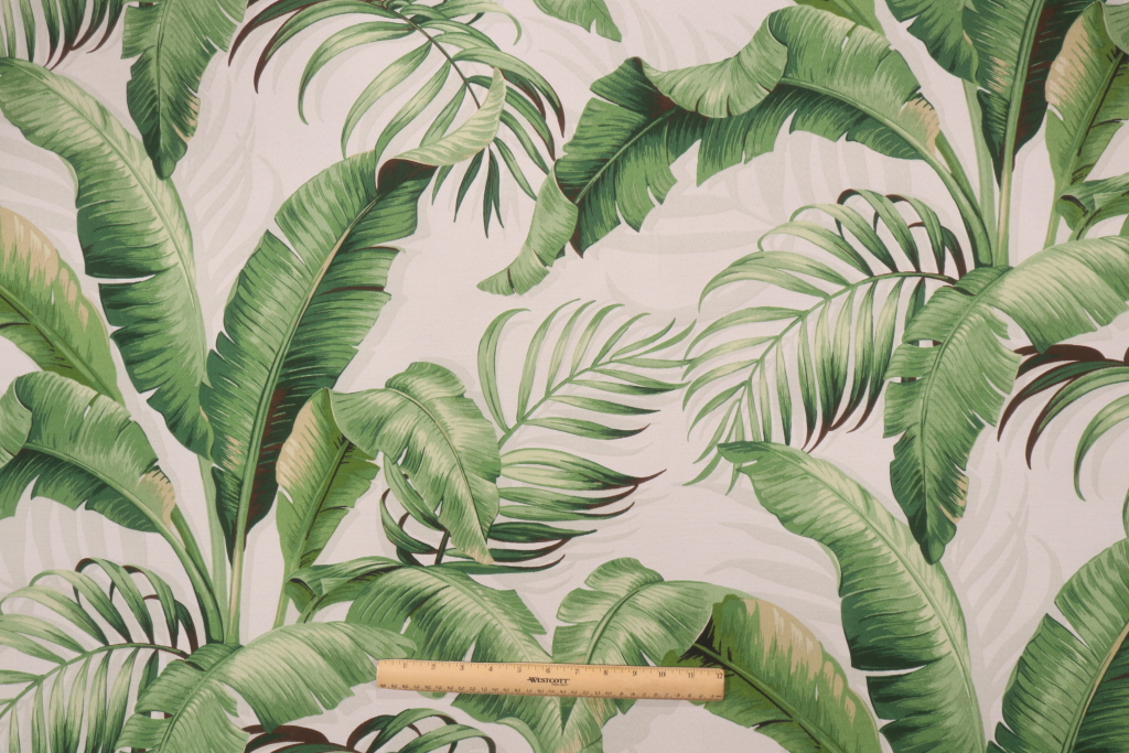 Sample of Tommy Bahama Palmiers Printed Polyester Outdoor Fabric in Verde