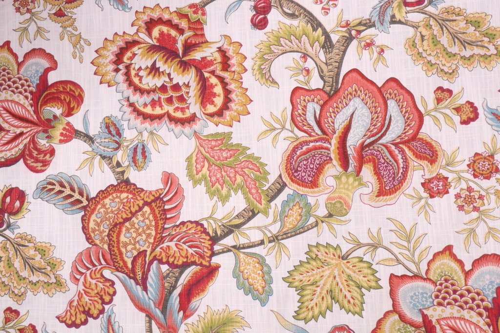 4.5 Yards Robert Allen Jacobean Swag Printed Cotton Drapery Fabric in Coral