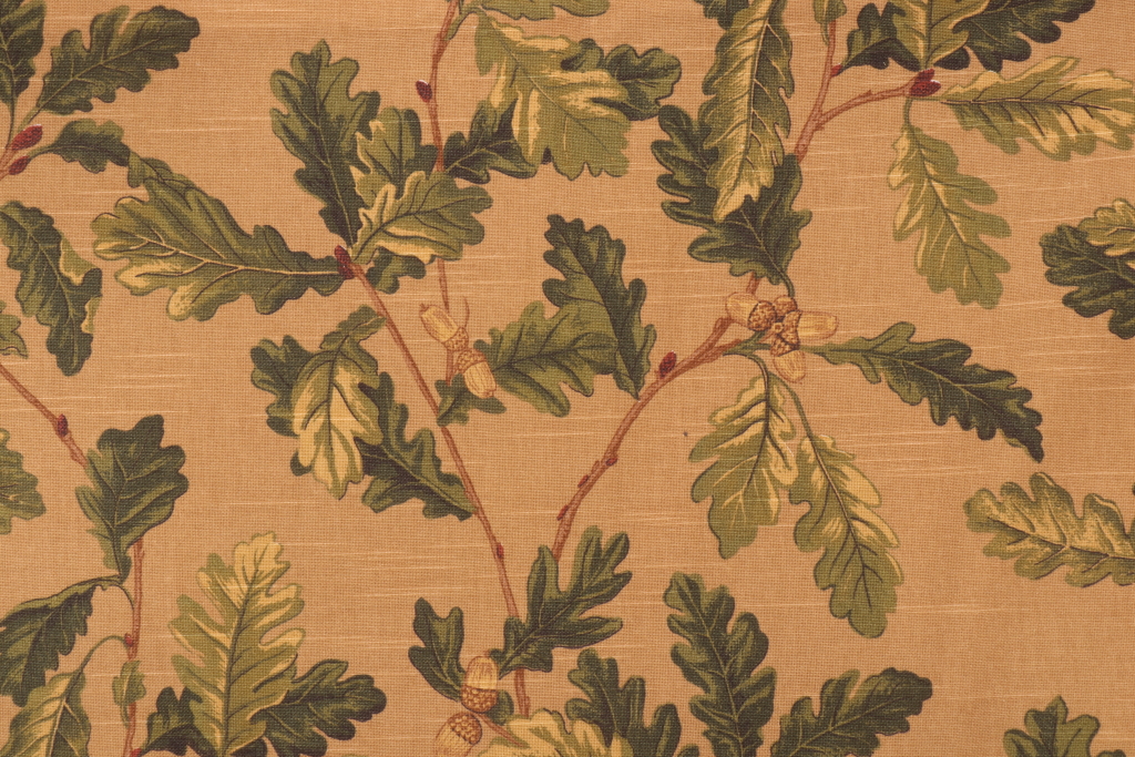 3 Yards Thibaut Oak Leaves F95622 Printed Cotton Drapery Fabric in Brown