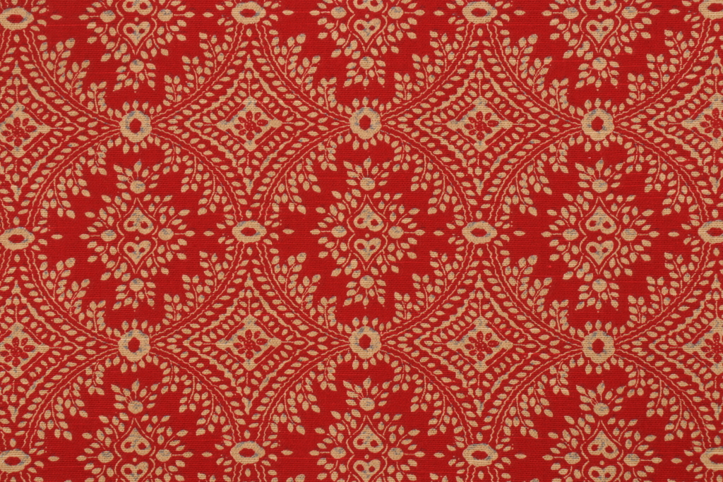 1.63 Yards Medallion Printed Cotton Drapery Fabric in Red Gold