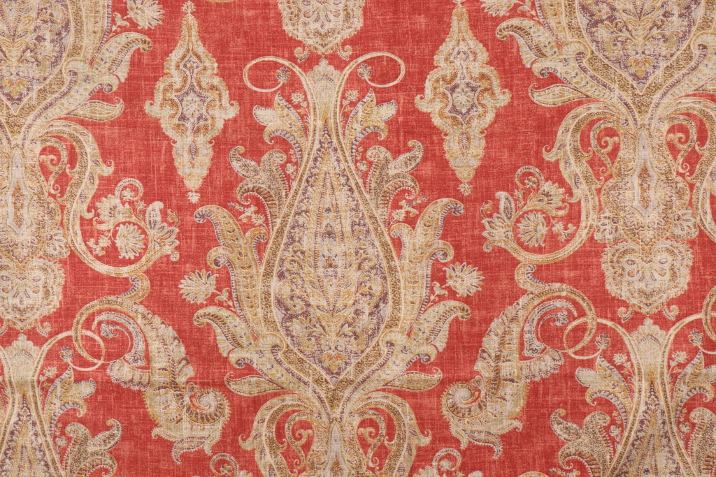 3 Yards Kaufmann Damask Printed Linen Blend Drapery Fabric in Terracotta
