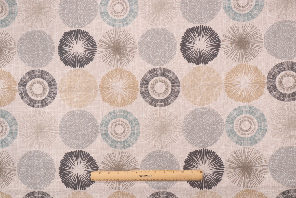 1.5 Yards Medallion Printed Linen Blend Drapery Fabric in Spa