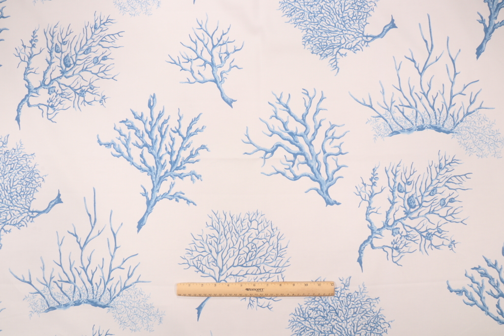 Thibaut Coral Gables F92520 Printed Cotton Drapery Fabric in Blue