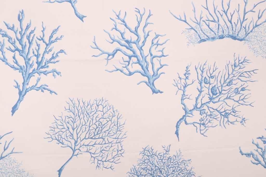 Thibaut Coral Gables F92520 Printed Cotton Drapery Fabric in Blue