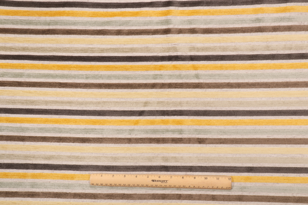 1 Yard Horizontal Stripe Woven Chenille Upholstery Fabric in Marigold