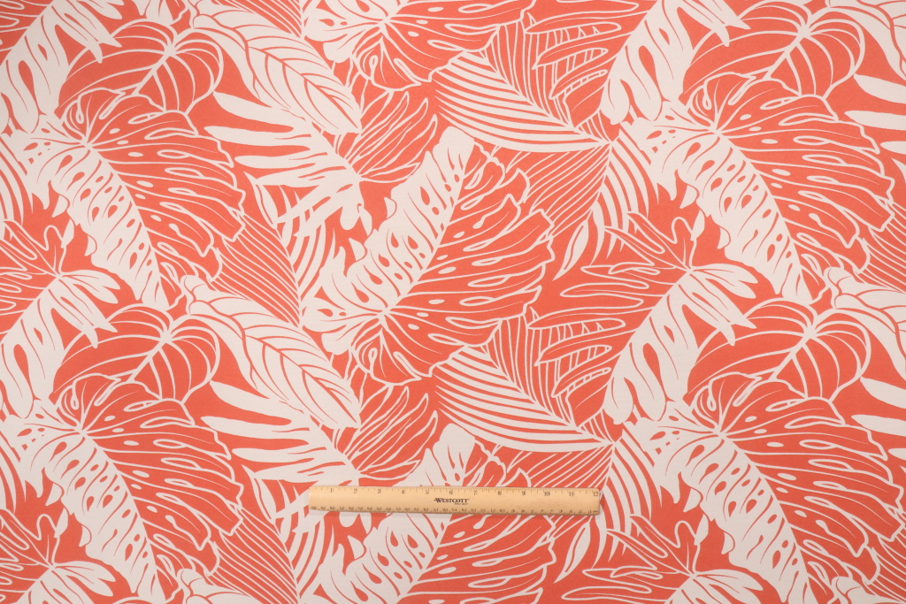 Tommy Bahama Leaf Reef Printed Polyester Outdoor Fabric in Tangerine