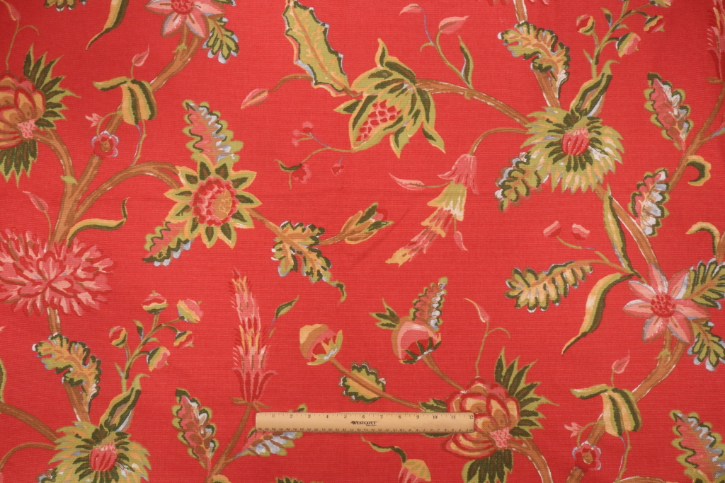 Thibaut F96138 Printed Cotton Drapery Fabric in Red