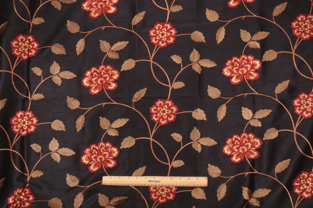 Valiant Fabrics Isabella Embroidered Drapery Fabric in Black