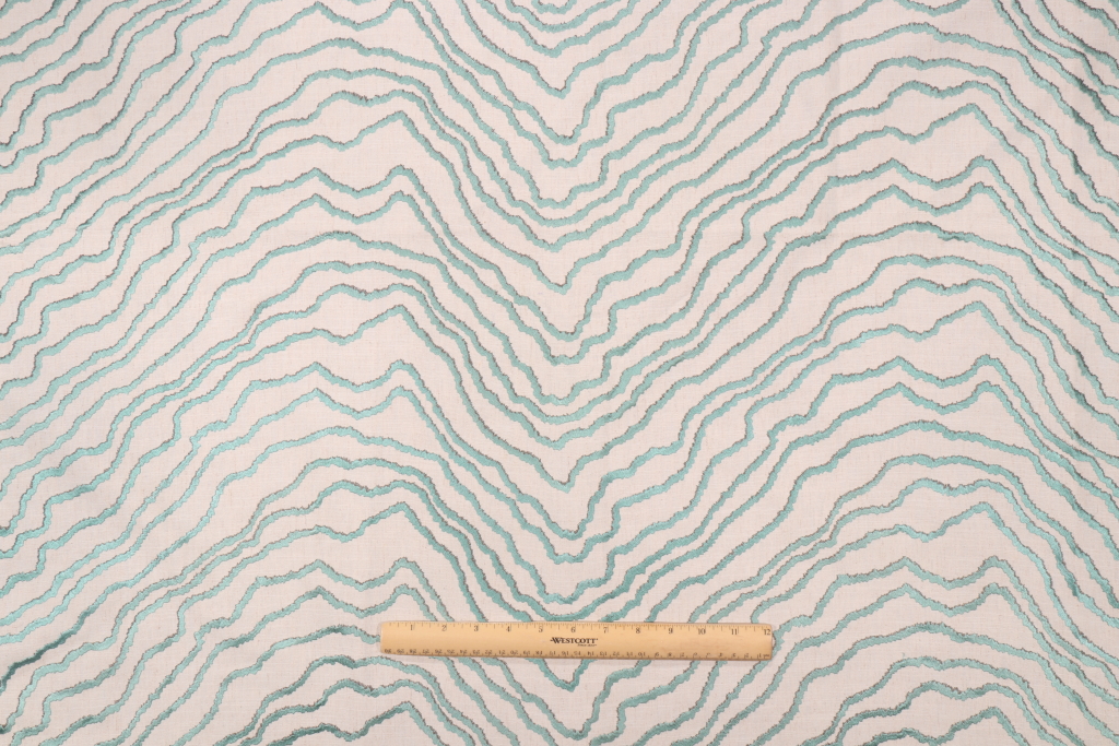 Valiant Fabrics Domain Embroidered Drapery Fabric in Aqua