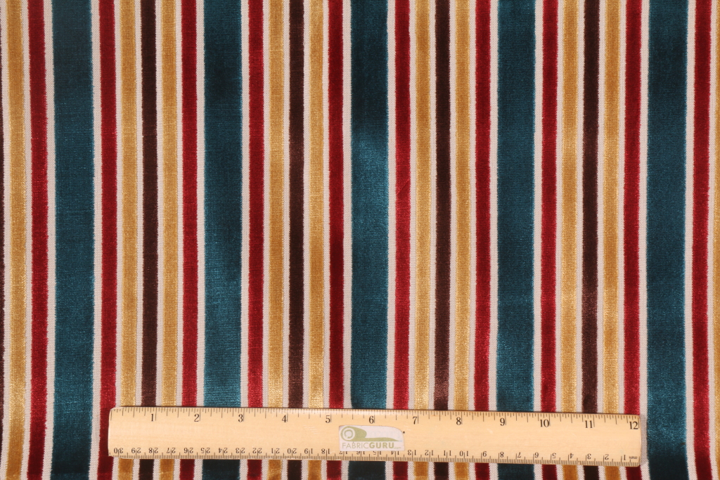 2 Yards Velvet Stripe Upholstery Fabric in Jewel