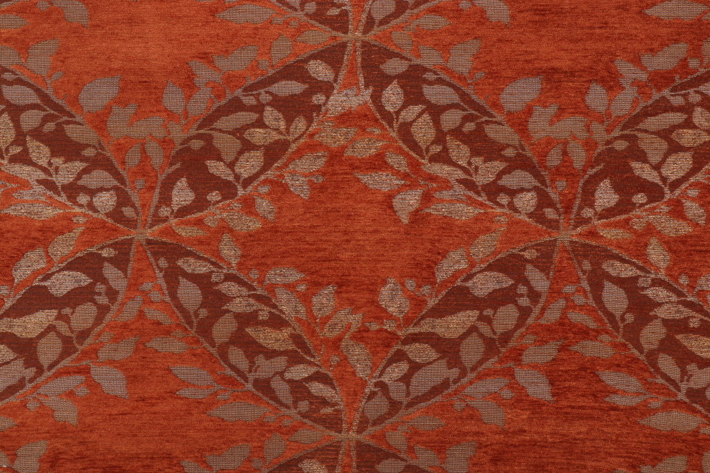 2.88 Yards Floral Link Chenille Upholstery Fabric in Rust