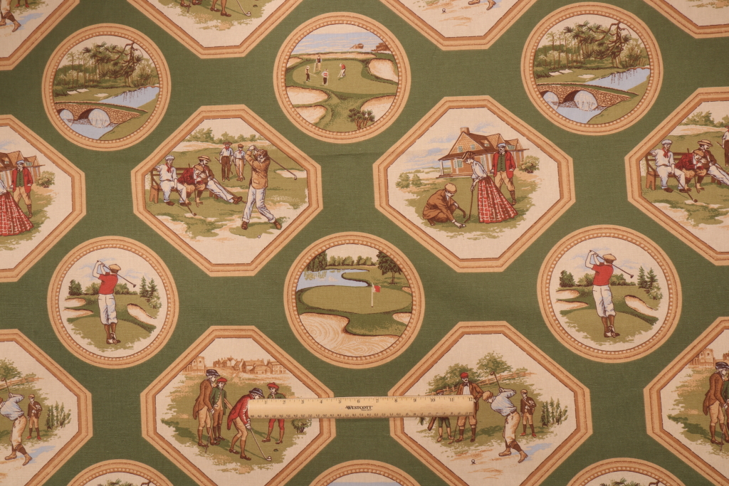 Thibaut Golf F96301 Printed Cotton Blend Drapery Fabric in Green