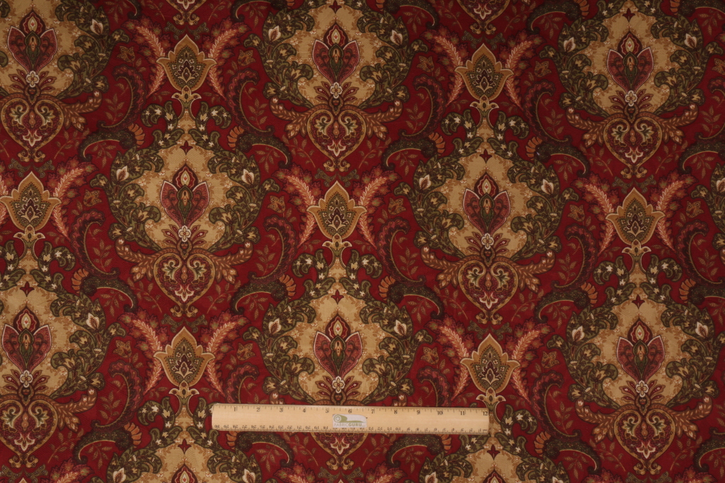 Mill Creek Lahore Dancer Printed Cotton Drapery Fabric in Ruby