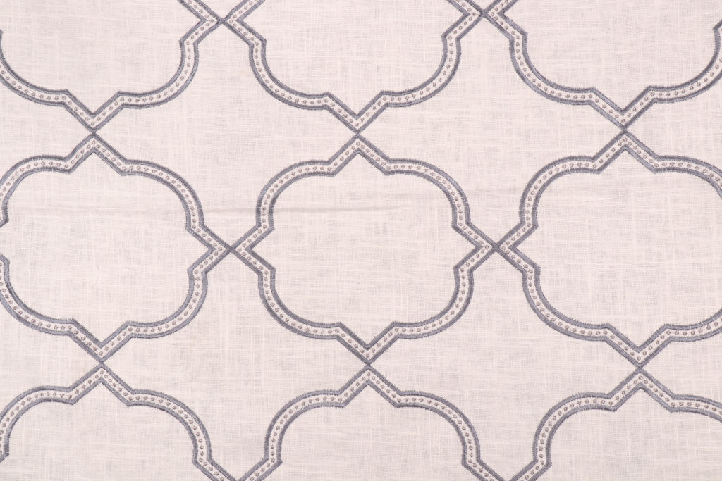 1 Yard Quatrefoil Embroidered Drapery Fabric in Ocean
