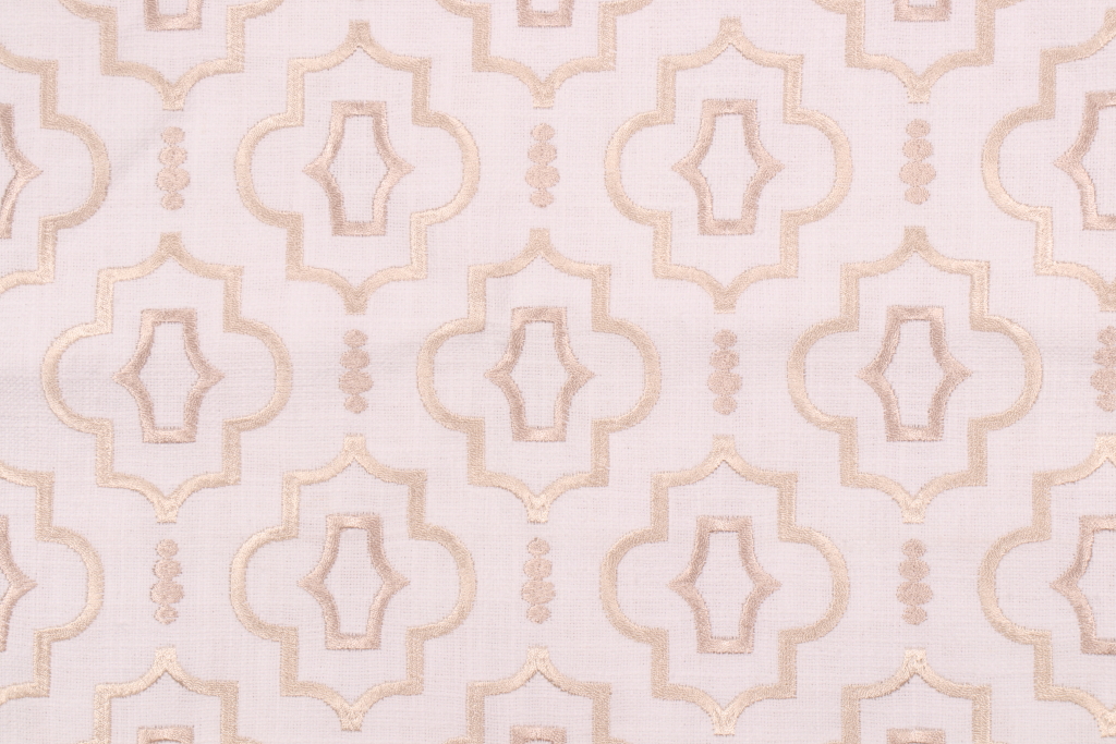 3 Yards Floating Quatrefoil Embroidered Drapery Fabric in Linen