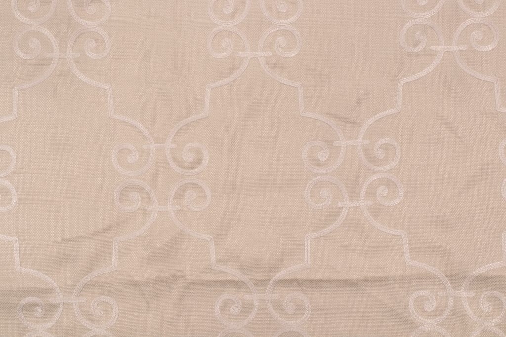 1.25 Yards Quatrefoil Scroll Embroidered Drapery Fabric in Linen