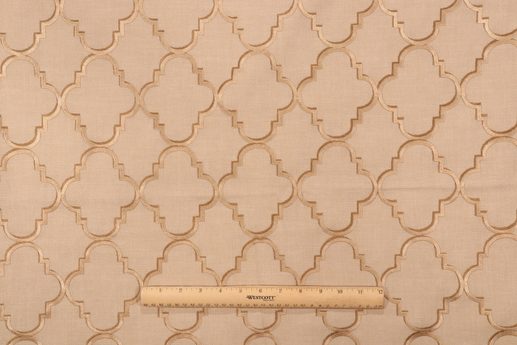 3.5 Yards Quatrefoil Embroidered Drapery Fabric in Gold