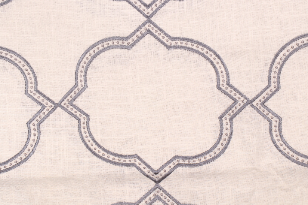 1.25 Yards Quatrefoil Embroidered Drapery Fabric in Ocean