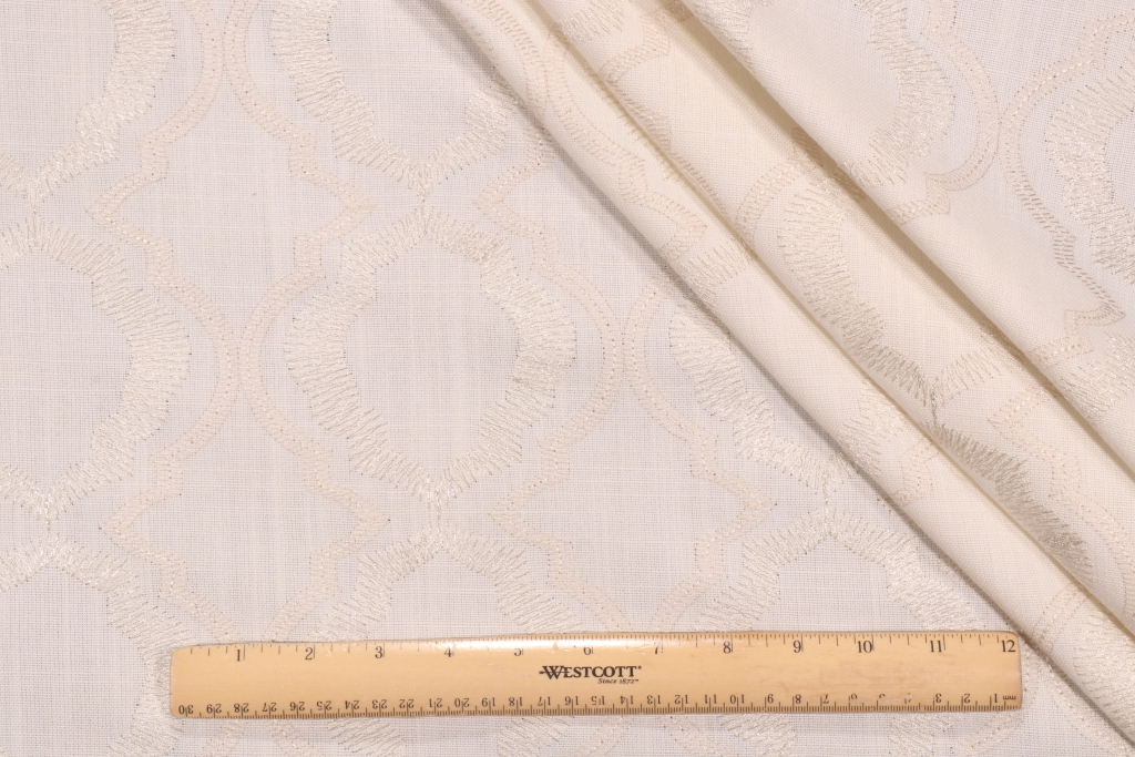 Valiant Fabrics Barrister Embroidered Drapery Fabric in Avalanche