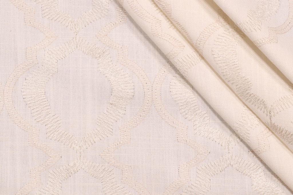 Valiant Fabrics Barrister Embroidered Drapery Fabric in Avalanche