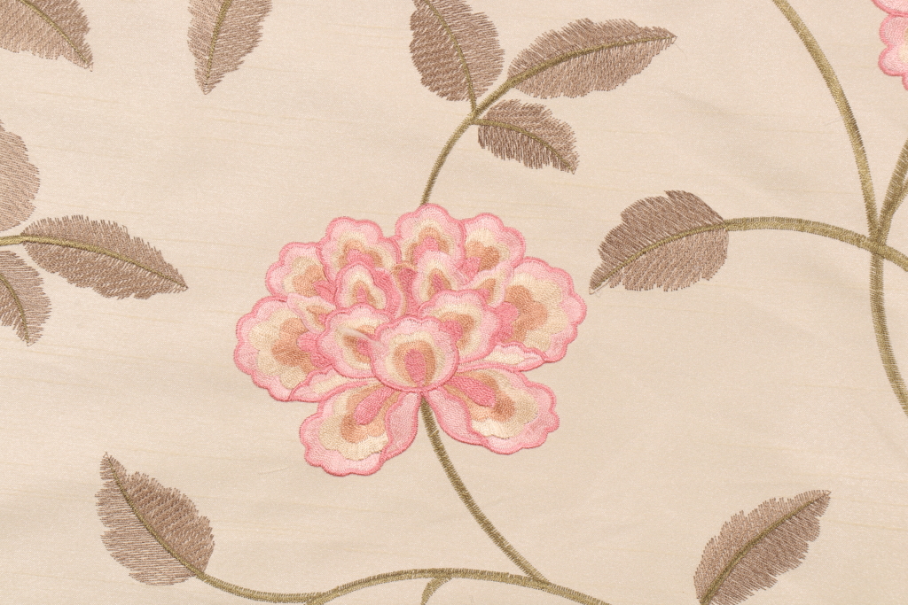 Valiant Fabrics Isabella Embroidered Drapery Fabric in Vanilla