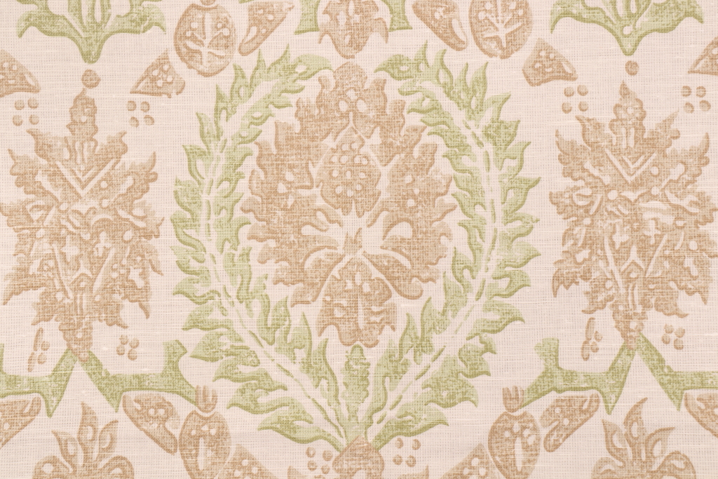 2.3 Yards Thibaut Haleema F97933 Printed Cotton Drapery Fabric Green Beige