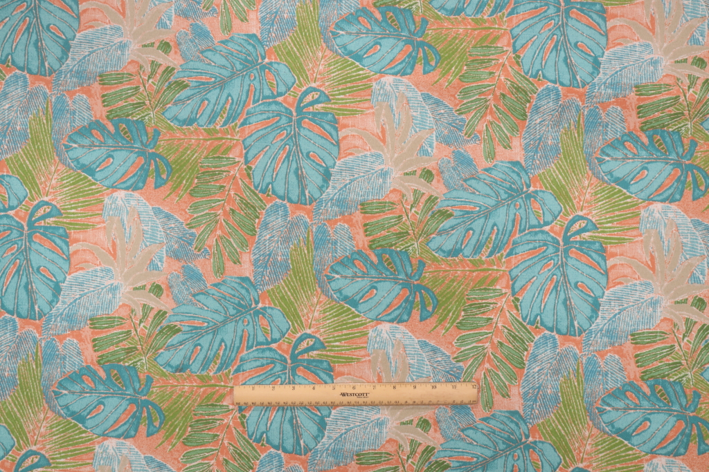 Tommy Bahama Batik Leaves Printed Polyester Outdoor Fabric in Mango