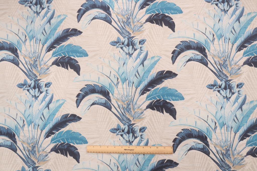 Tommy Bahama Banana Leaves Printed Polyester Outdoor Fabric in Azul