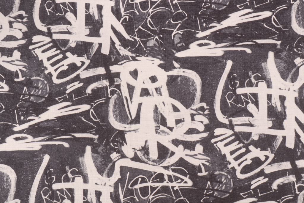 15 Yards Graffiti Printed Drapery Fabric in Charcoal